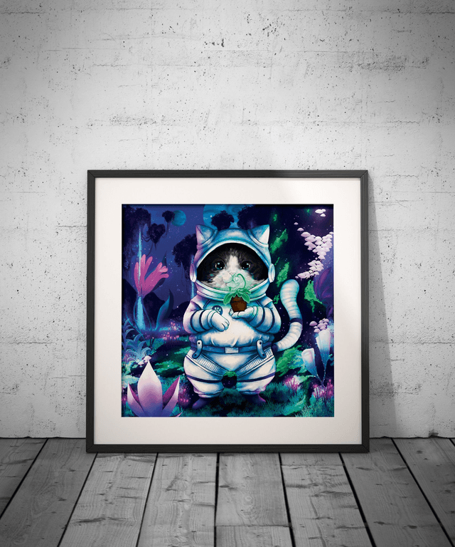 Astro Chat exploration d&#039;une planète - Astronaute Félin - Print